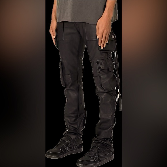 NWT Men's Black leather tactical cargo Pants amiri style 31w new vegan leather - Picture 4 of 12